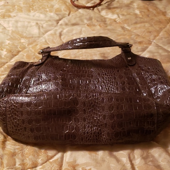 BEAUTIFUL BROWN SNAKE SKIN LIKE PATENT BAG - Picture 4 of 7